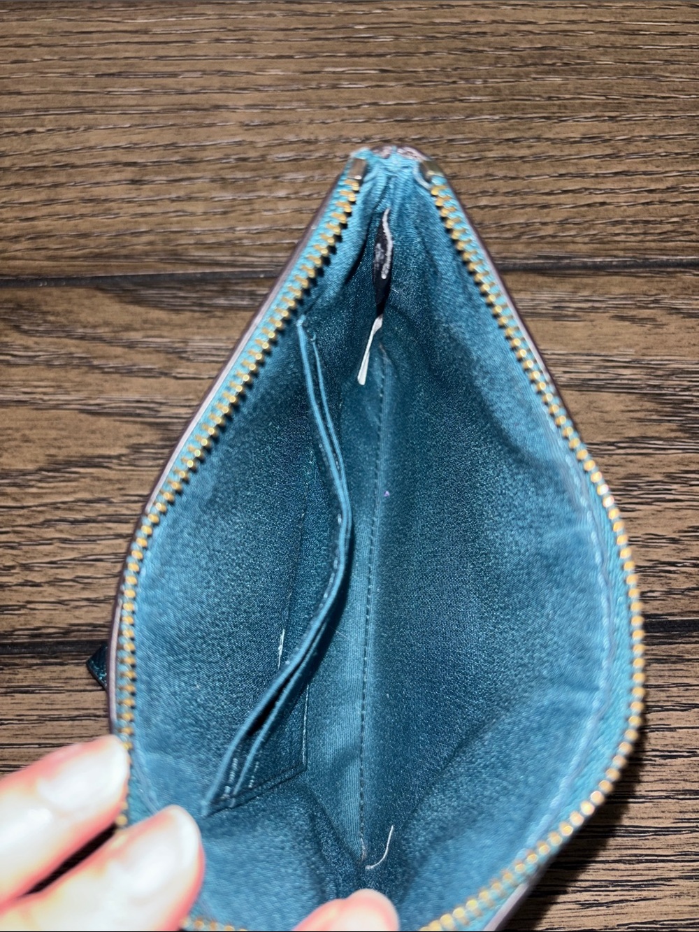 COACH Metallic Teal Leather Wristlet - Picture 5 of 5